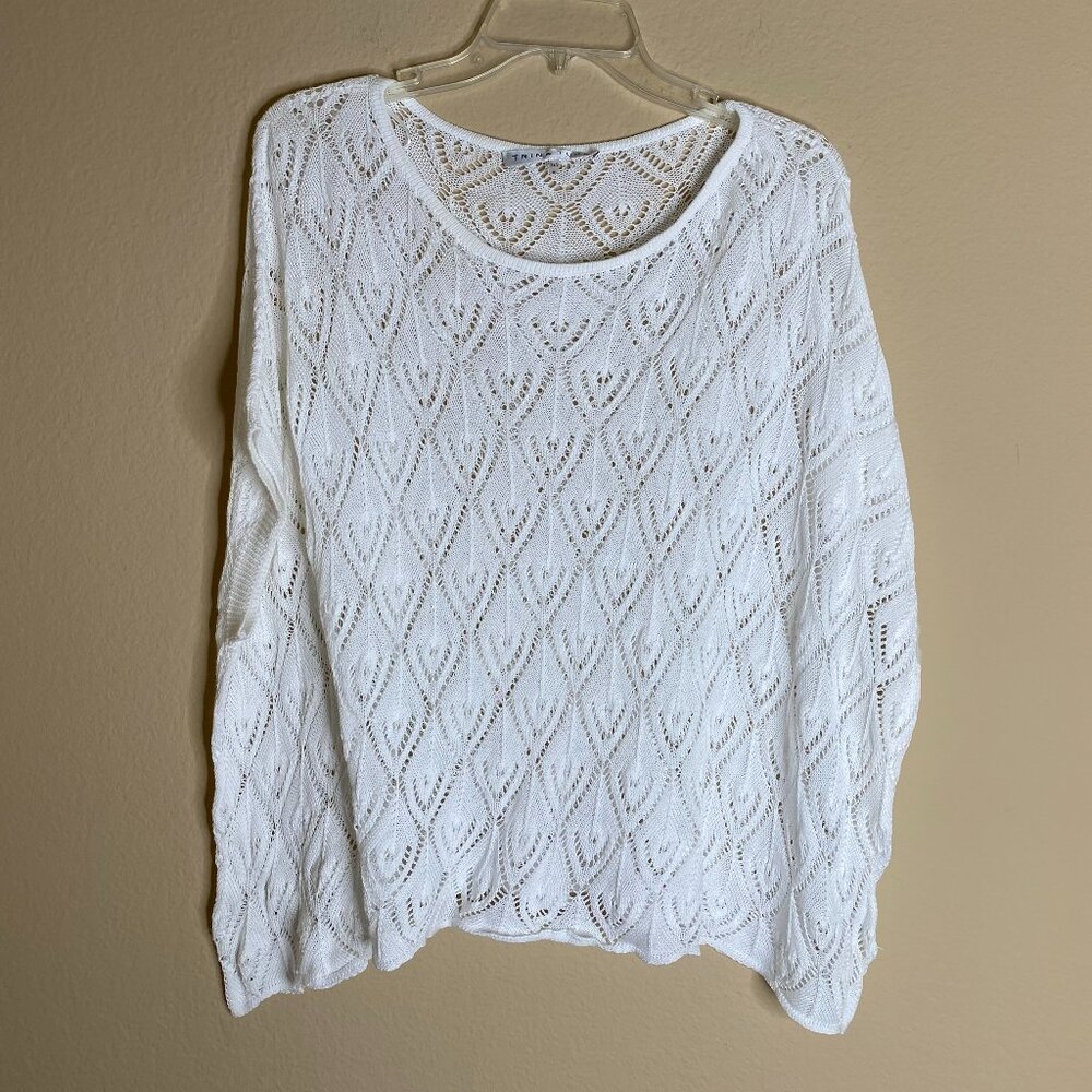 trina turk crochet oversized sheer top